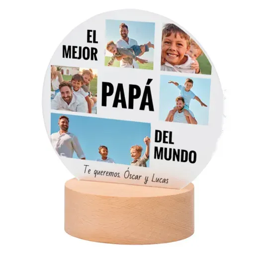 L&aacute;mpara personalizada con fotos para PAP&Aacute; (Detalle de presentación)