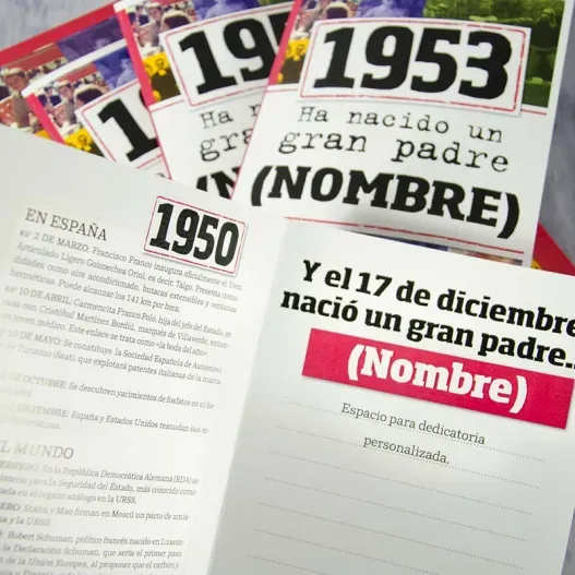 Libro de nacimiento 1950 "Un gran padre" (Idea de regalo original)