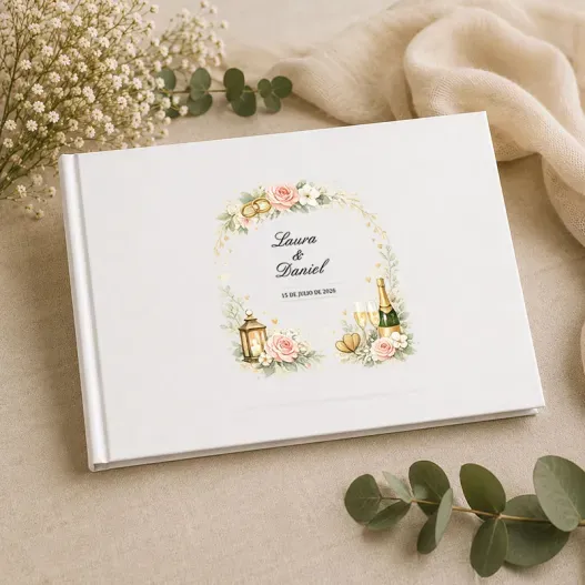 Libro de firmas de boda personalizado con nombres y fecha (Vista alternativa)