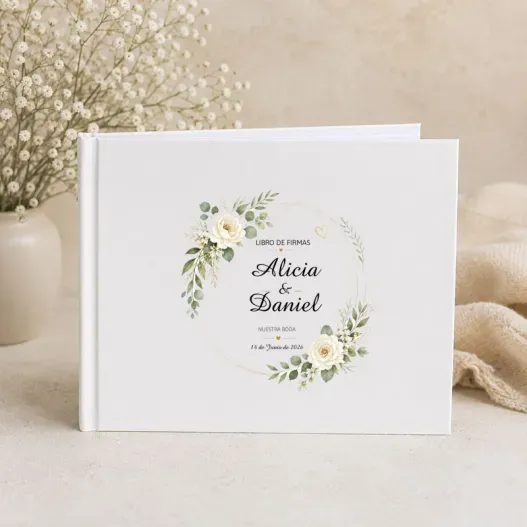 Libro de firmas de boda personalizado elegante con nombres y fecha