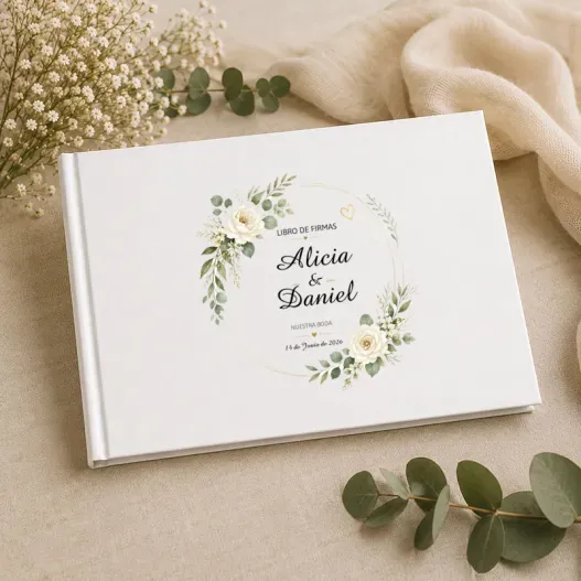 Libro de firmas de boda personalizado elegante con nombres y fecha (Vista alternativa)