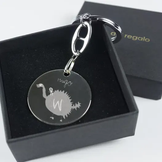 Llavero de plata con el dibujo de tu hijo grabado (Idea de regalo original)