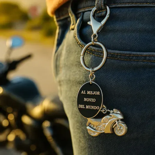 Llavero moto grabado