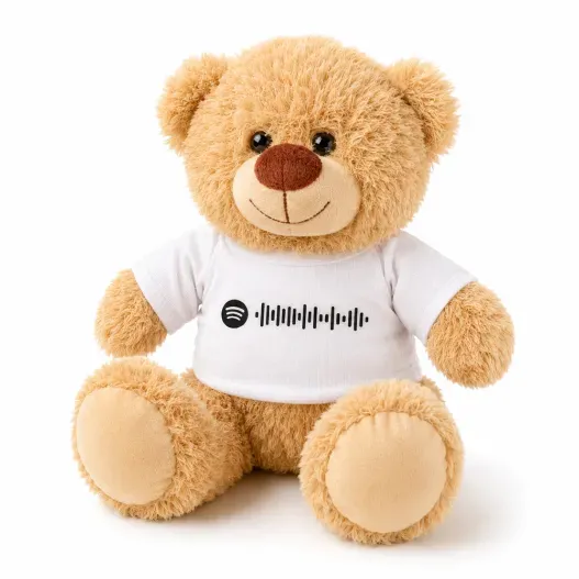 Osito de peluche con c&oacute;digo Spotify (Detalle de presentación)