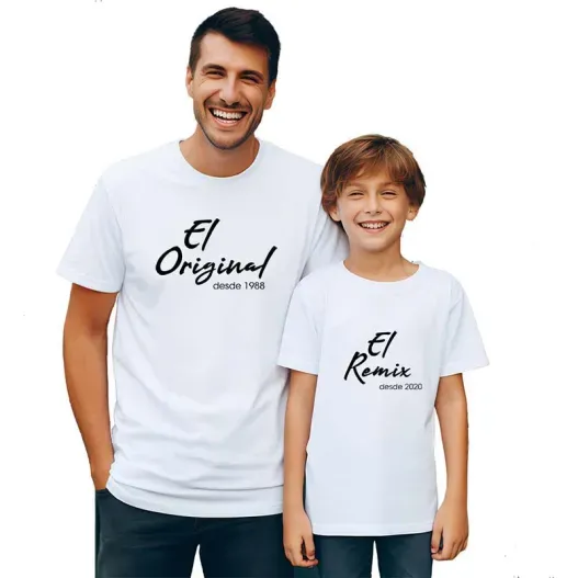 Pack camisetas blancas personalizadas Original y Remix (Detalle de presentación)