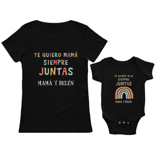 Pack camisetas mam&aacute; e hij@ personalizado Arcoiris (Detalle de presentación)