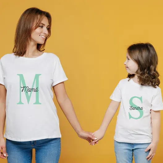 Pack camisetas mam&aacute; e hij@ personalizado Inicial (Idea de regalo original)