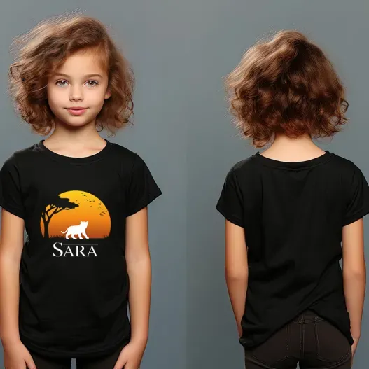 Pack camisetas negras padre e hijo personalizadas con nombre 'Leones' (Vista alternativa)