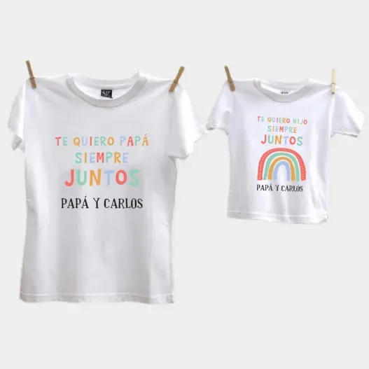 Pack camisetas padre e hijo personalizado Arcoiris (Detalle de presentación)