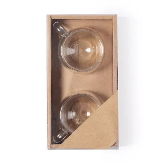 Pack de dos tazas de cristal y bamb&uacute; (Detalle de presentación)