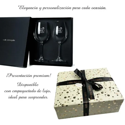 Pack dos copas de vino personalizadas (Detalle de presentación)