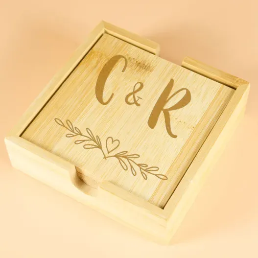 Posavasos Bamb&uacute; grabados con monograma (Idea de regalo original)
