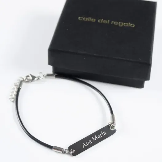 Pulsera de acero y cuero personalizada (Idea de regalo original)