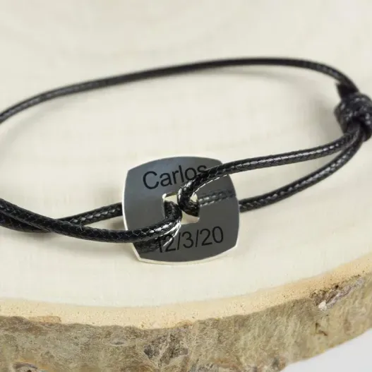 Pulsera de plata ficha cuadrada personalizada