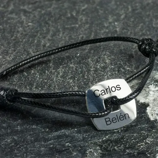 Pulsera de plata ficha cuadrada personalizada (Vista alternativa)