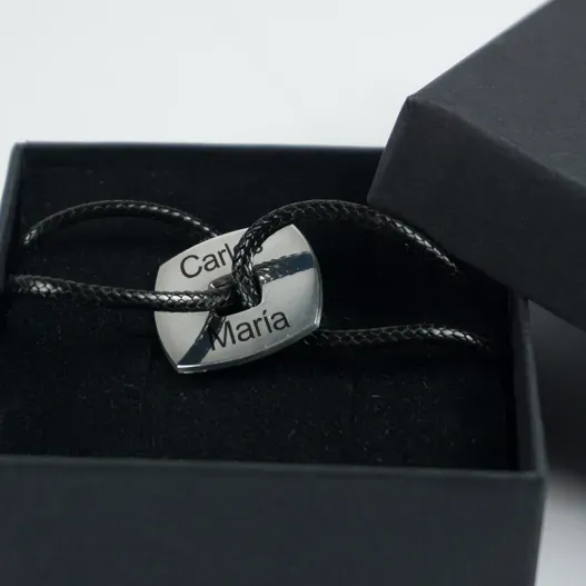 Pulsera de plata ficha cuadrada personalizada (Idea de regalo original)