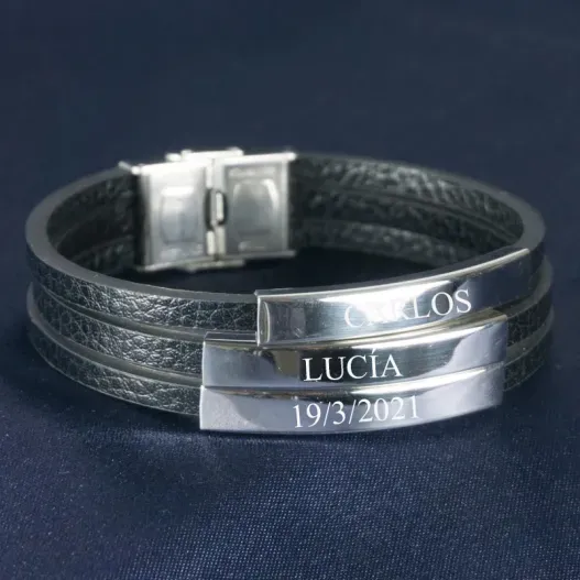 Pulsera tiras de piel grabada