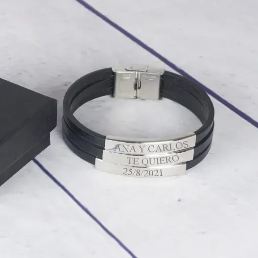 Pulsera tiras de piel grabada (Idea de regalo original)