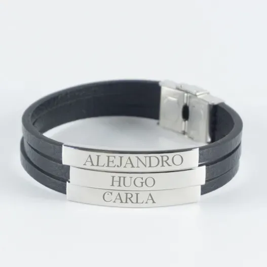 Pulsera tiras de piel grabada (Detalle de presentación)