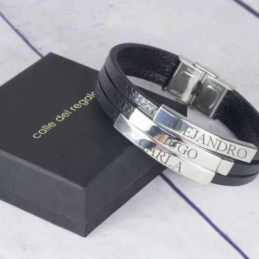 Pulsera tiras de piel grabada (Vista alternativa)