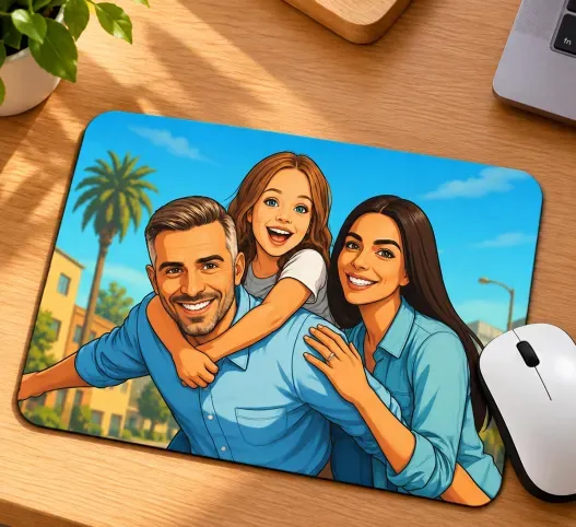 Retrato personalizado a partir de tu foto en alfombrilla (Detalle de presentación)