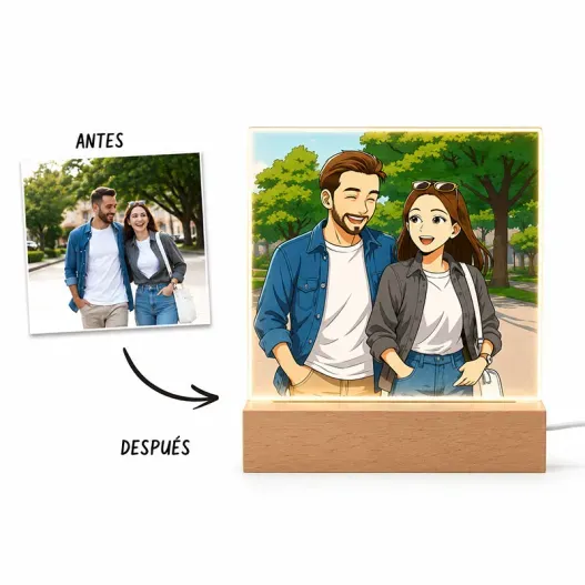 Retrato personalizado a partir de tu foto en l&aacute;mpara (Detalle de presentación)