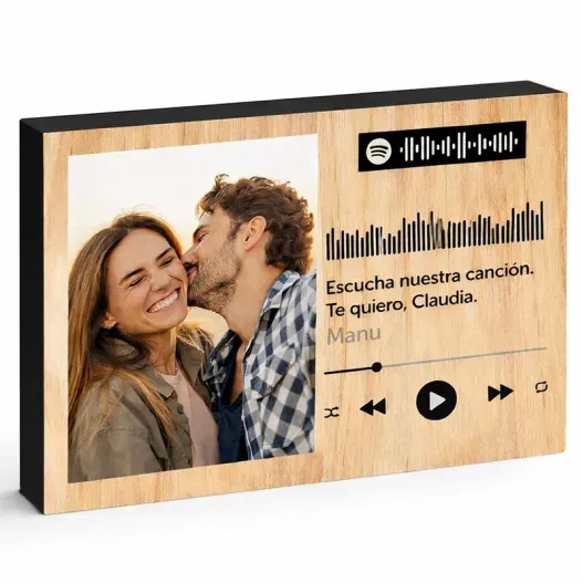 Taco de madera personalizado Spotify (Detalle de presentación)