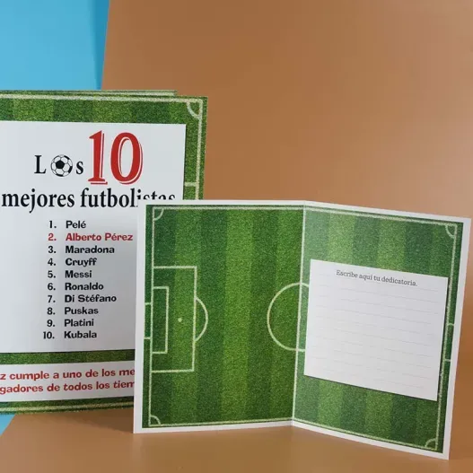 Tarjeta personalizada 'Los 10 futbolistas' (Detalle de presentación)