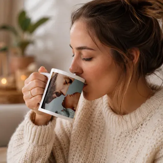 Taza blanca personalizada con foto (Opción de grabado)