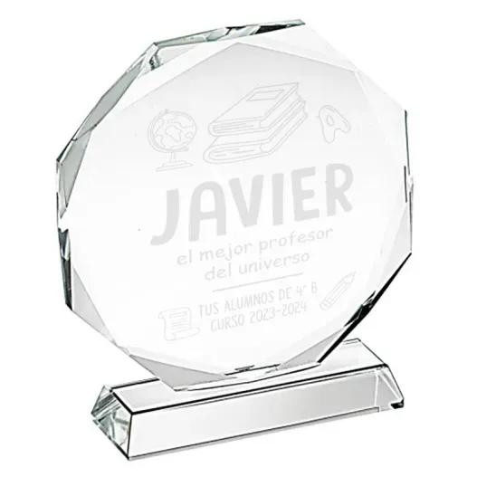 Trofeo de cristal personalizado para profe (Idea de regalo original)