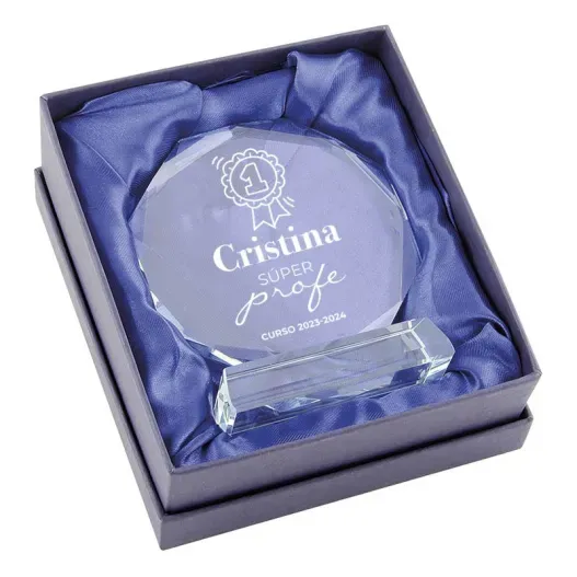 Trofeo de cristal personalizado 'S&uacute;per profe' (Foto de catálogo)