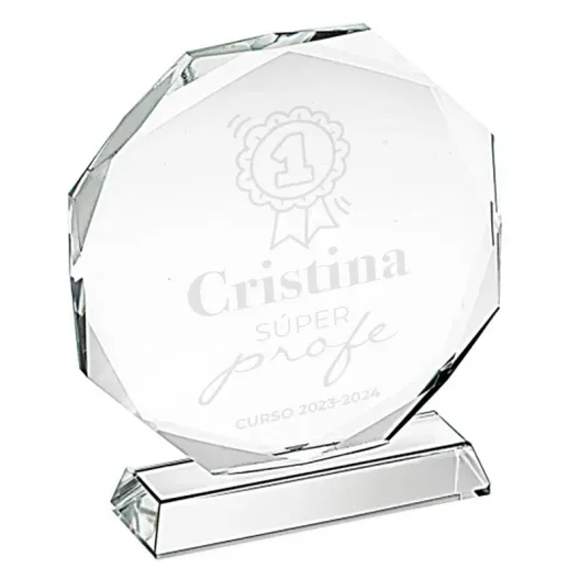 Trofeo de cristal personalizado 'S&uacute;per profe' (Detalle de presentación)