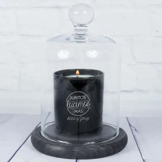 Vela grabada 'Juntos' con campana de cristal