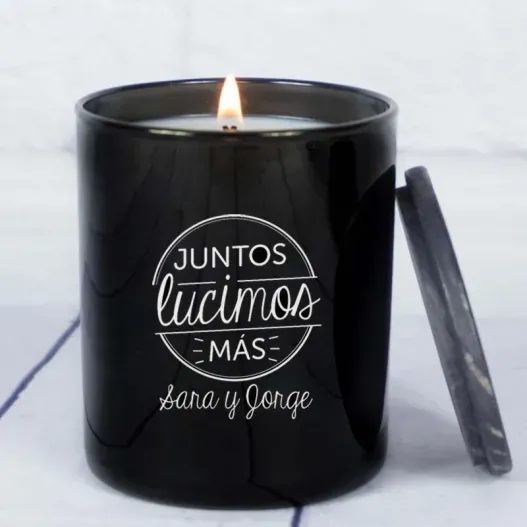 Vela grabada 'Juntos' con campana de cristal (Idea de regalo original)