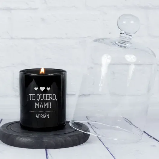 Vela grabada Te quiero mami con campana de cristal