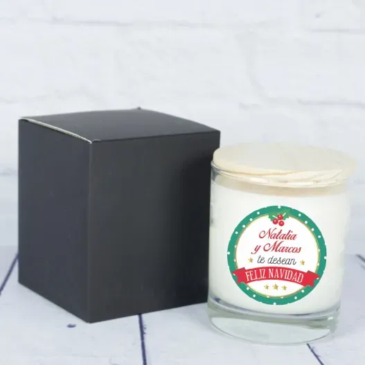 Vela personalizada para desear Feliz Navidad (Detalle de presentación)
