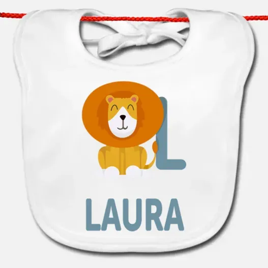 Babero beb&eacute; personalizado 'alfabeto animal' (Detalle de presentación)