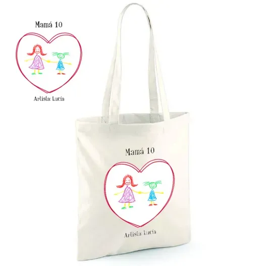 Bolsa tote bag personalizada con dibujo de tu hijo (Detalle de presentación)
