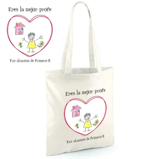 Bolsa tote BIO personalizada con dibujo para profe (Detalle de presentación)