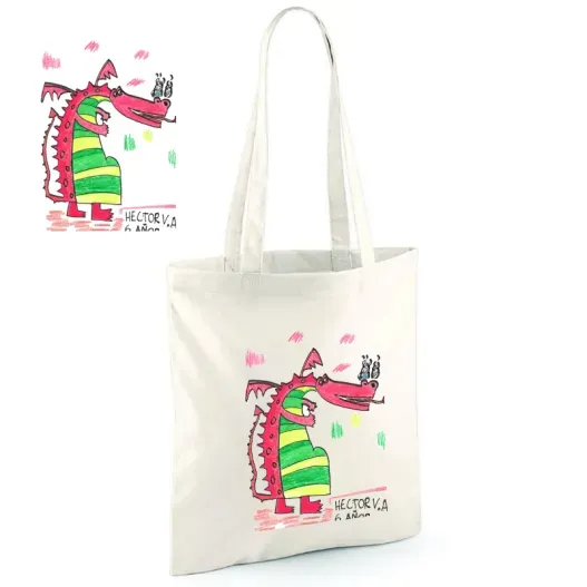 Bolsa tote bag personalizada con el dibujo de tu hijo (Detalle de presentación)