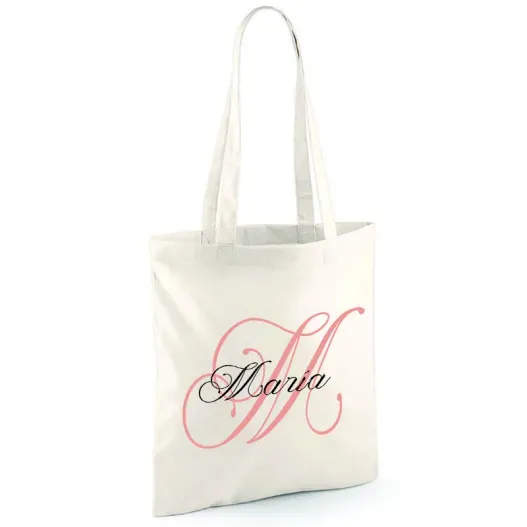 Bolsa tote bag personalizada con inicial (Detalle de presentación)