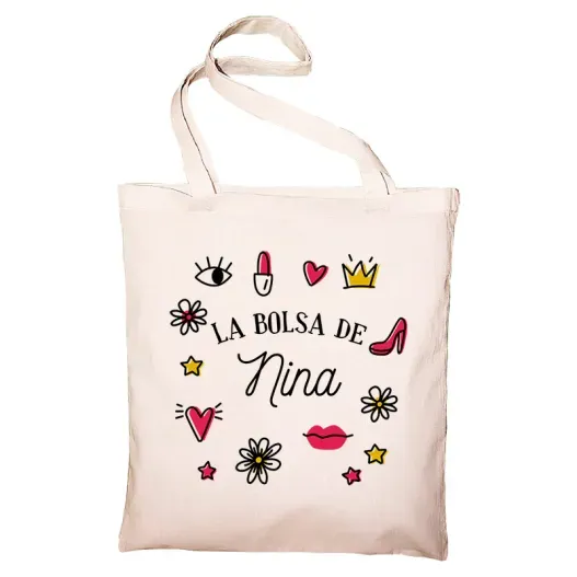 Bolsa tote bag personalizada con nombre (Detalle de presentación)