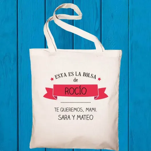 Bolsa tote bag personalizada con texto (Detalle de presentación)
