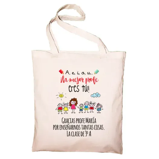 Bolsa tote bag BIO personalizada para profes (Detalle de presentación)