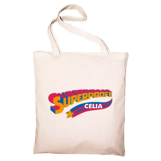 Bolsa tote BIO personalizada 'Superprofe' (Detalle de presentación)
