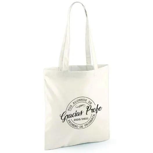Bolsa tote BIO personalizada 'Gracias profe' (Detalle de presentación)