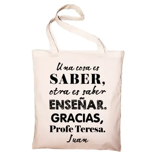 Bolsa tote BIO personalizada 'Saber ense&ntilde;ar' (Detalle de presentación)