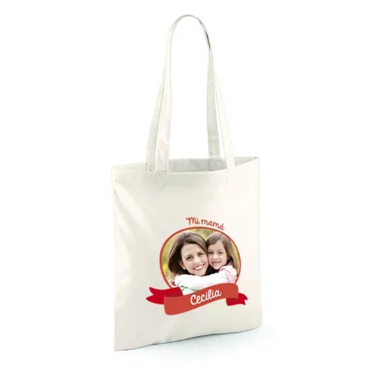 Bolsa tote personalizada con foto (Detalle de presentación)