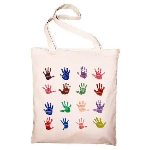 Bolsa tote personalizada para profe huellas (Detalle de presentación)