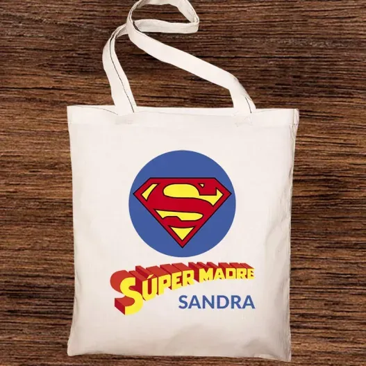Bolsa tote personalizada S&uacute;permadre (Detalle de presentación)